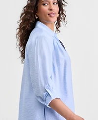 I.n.c. International Concepts Plus Roll-Tab-Sleeve Button-Front Tunic, Macy's Exclusive