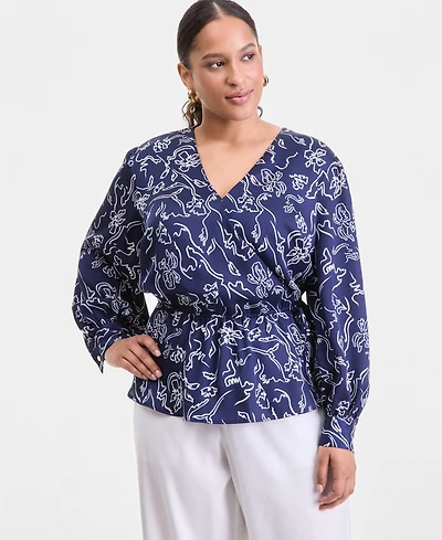 I.n.c. International Concepts Plus Printed Peplum Blouse, Macy's Exclusive