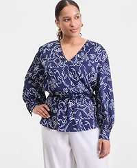 I.n.c. International Concepts Plus Printed Peplum Blouse, Macy's Exclusive