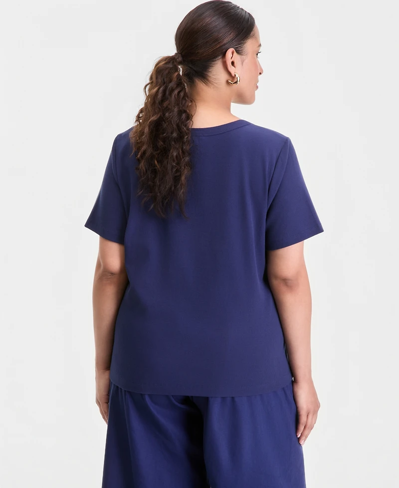 I.n.c. International Concepts Plus Short-Sleeve Crochet Embellished T-Shirt, Macy's Exclusive