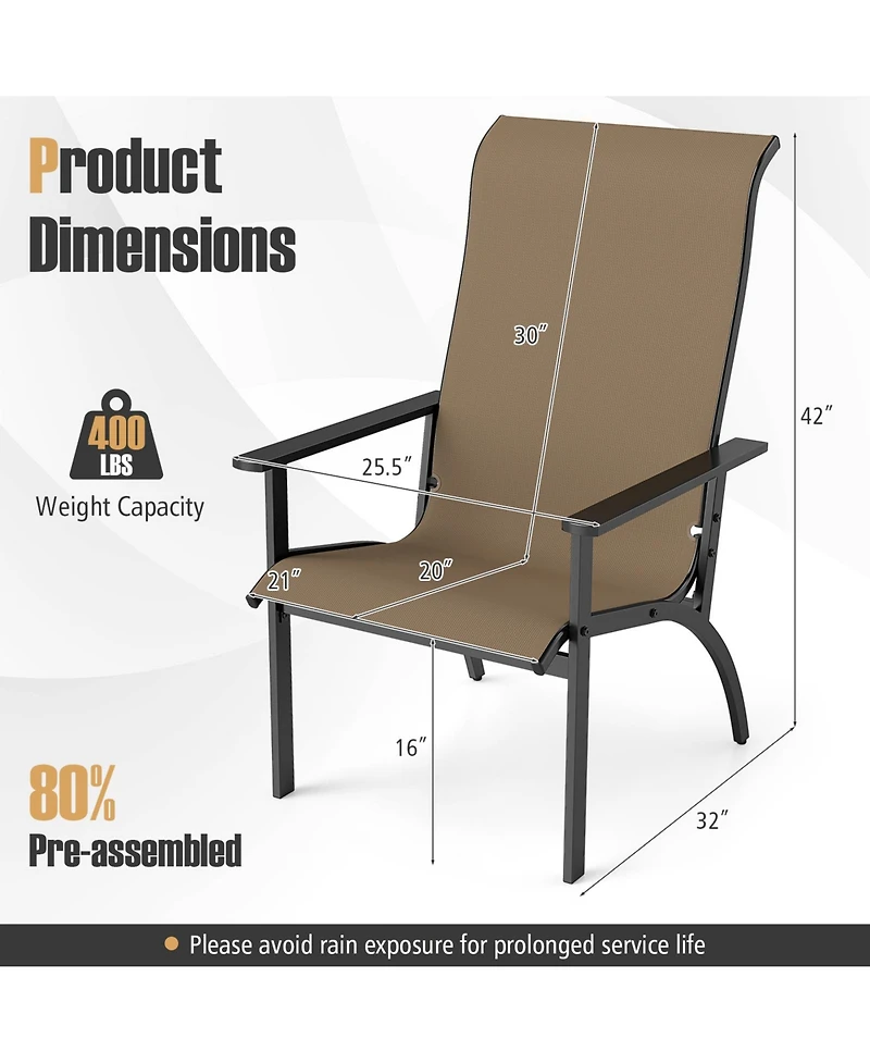 Slickblue Outdoor Adirondack Chair with High Back Metal Frame Coffee
