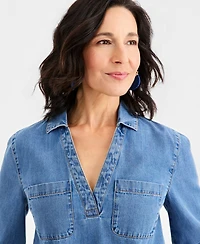 Style & Co Women's 3/4-Sleeve Denim Popover Top, Macy's Exclusive