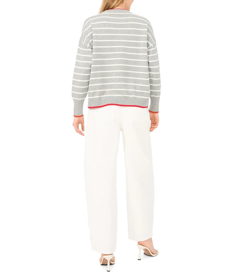 Vince Camuto Women's Striped Crab Motif Crewneck Sweater