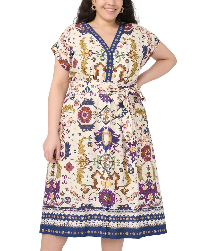 Vince Camuto Plus Size V-Neck Short-Sleeve Midi Dress