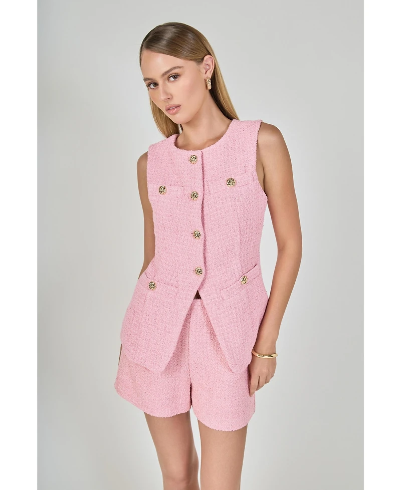 endless rose Women's Tweed Buttoned Long Split Top