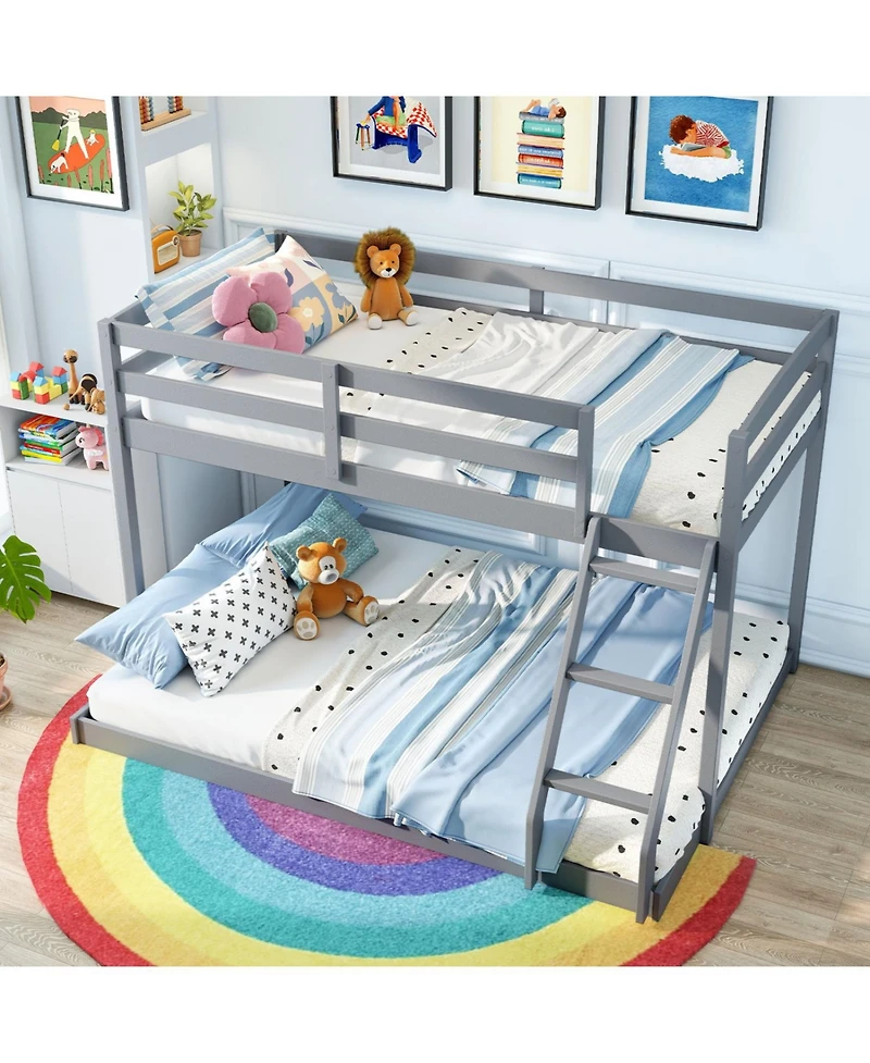 Slickblue Low Floor Twin Over Full Bunk Bed Frame for Kids, Space Saving Bedroom Solution