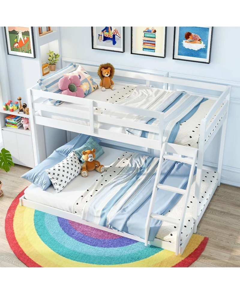 Slickblue Low Floor Twin Over Full Bunk Bed Frame for Kids, Space Saving Bedroom Solution