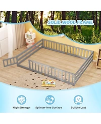 Slickblue Kids Floor Bed Frame with Full Length Guardrails, Montessori Style Safe Sleeping