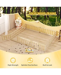 Slickblue Kids Floor Bed Frame with Full Length Guardrails, Montessori Style Safe Sleeping