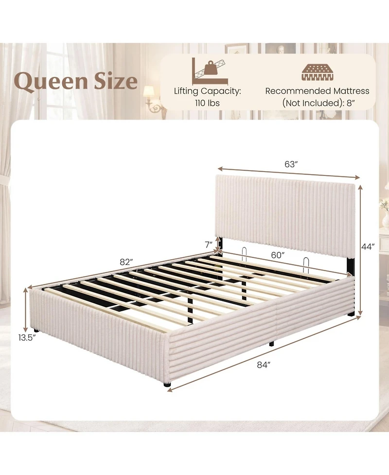 Slickblue Queen Lift Up Storage Bed with Wooden Slat Support
