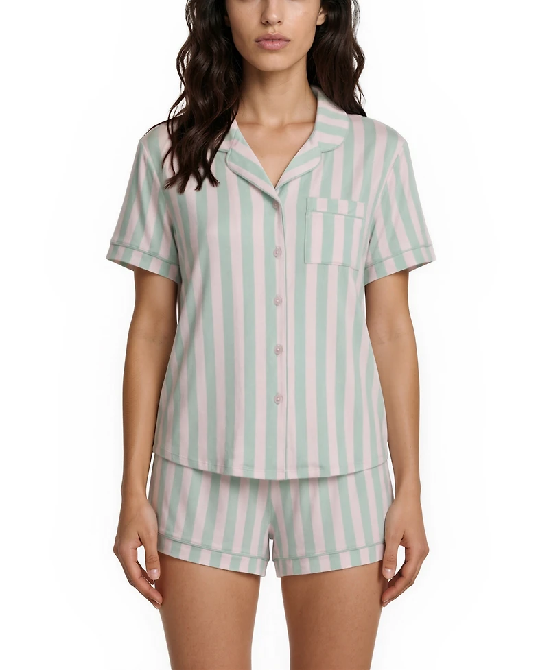 Flora by Nikrooz Women's Gabriella Notch Collar Shirt and Pajama Shorts, 2-Piece Set