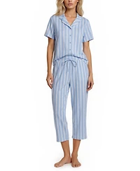 Flora by Nikrooz Women's Gabbie Notch Collar Shirt and Capri Pajama Pants, 2-Piece Set