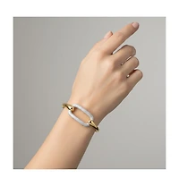 Genevive Sterling Silver 14k Yellow Gold Plated with Cubic Zirconia French Pave Geometric Link Bangle Bracelet