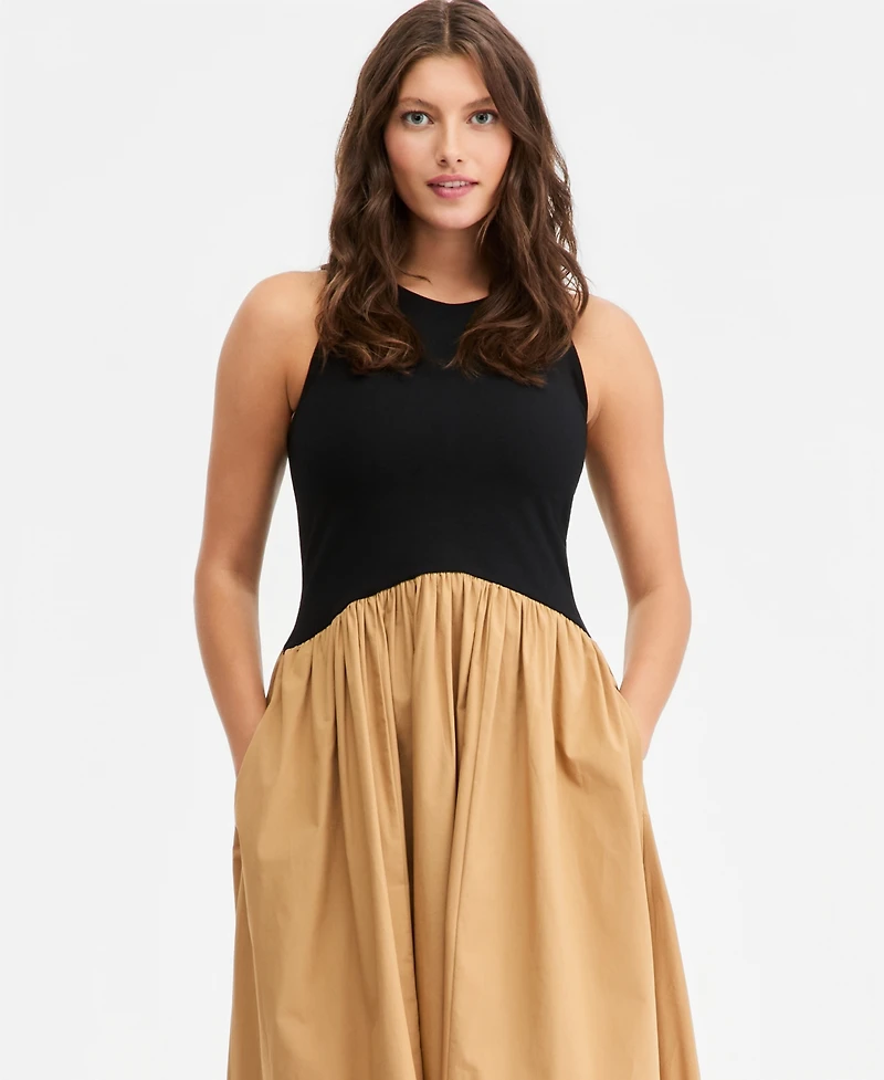 On 34th Women's Curved-Waist Mixed-Media Midi Dress, Macy's Exclusive