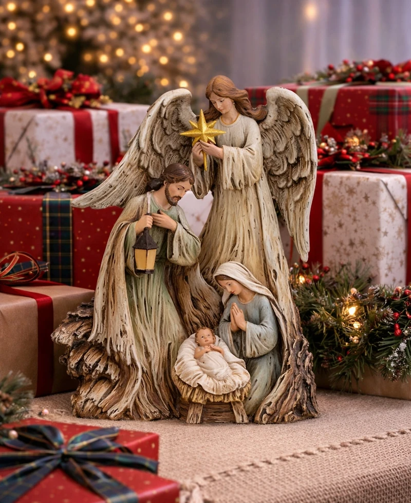 Napco Woodcut Guardian Angel with Holy Family