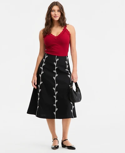 On 34th Women's Linen-blend Soutache Embroidered Midi Skirt, Macy's Exclusive