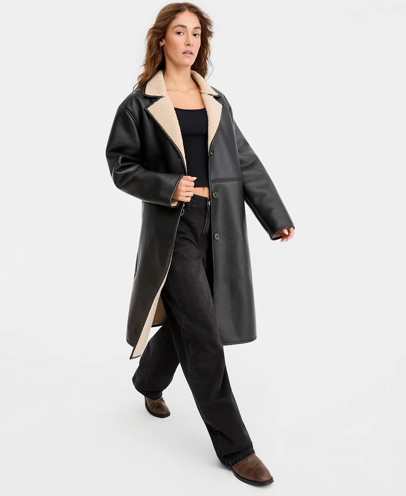 Maralyn & Me Juniors' Faux-Shearling Coat