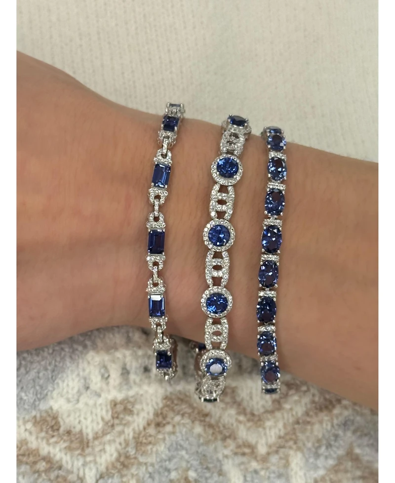Suzy Levian Sterling Silver Emerald-Cut Sapphire & Created White Tennis Bracelet