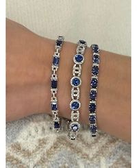 Suzy Levian Sterling Silver Emerald-Cut Sapphire & Created White Tennis Bracelet