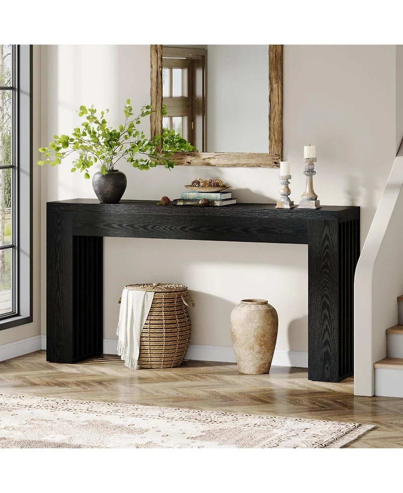 Tribesigns 59-Inch Long Wooden Console Sofa Table Behind The Couch with Vertical Slat Legs for Entrance, Hallway, Entryway, Living Room (Rustic Brown)