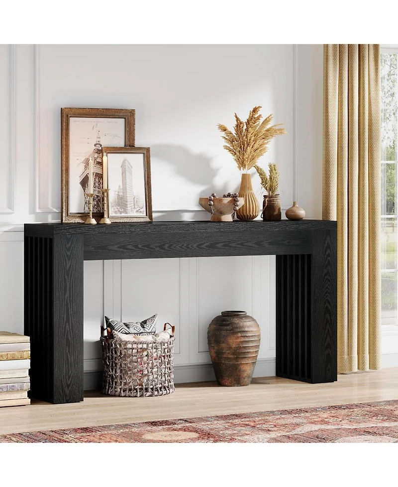 Tribesigns 59-Inch Long Wooden Console Sofa Table Behind The Couch with Vertical Slat Legs for Entrance, Hallway, Entryway, Living Room (Rustic Brown)