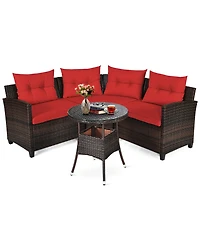 Gymax 4PCS Patio Furniture Set Outdoor Rattan Sectional Sofa Set w/ Cushions