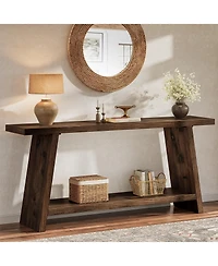 Tribesigns 70.9" Solid Wood Console Table, Narrow Long Sofa Table with 2-Tier Storage, Farmhouse Entryway