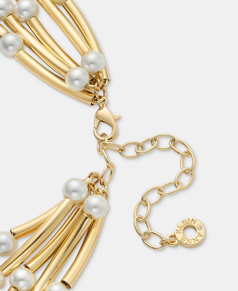 Anne Klein Gold-Tone Curbed Tube Faux Imitation Pearl Stationed Multi-Row Necklace