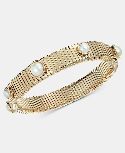 Anne Klein Gold-Tone Omega Chain Faux-Pearl Stretch Bracelet