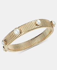 Anne Klein Gold-Tone Omega Chain Faux-Pearl Stretch Bracelet