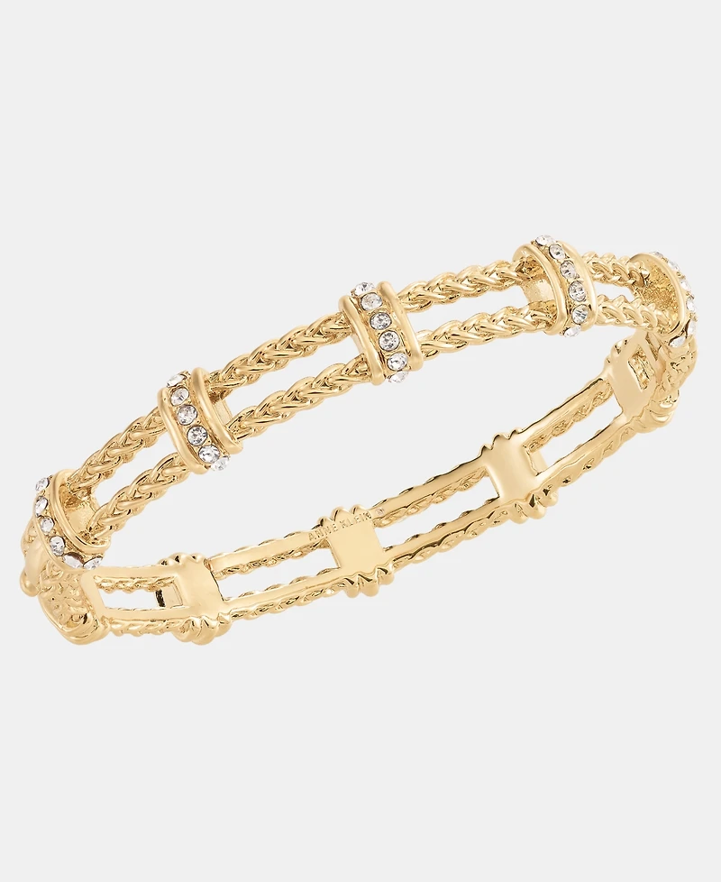 Anne Klein Gold-Tone Boxed Two-Row Braided Texture Rondel Hinge Bracelet
