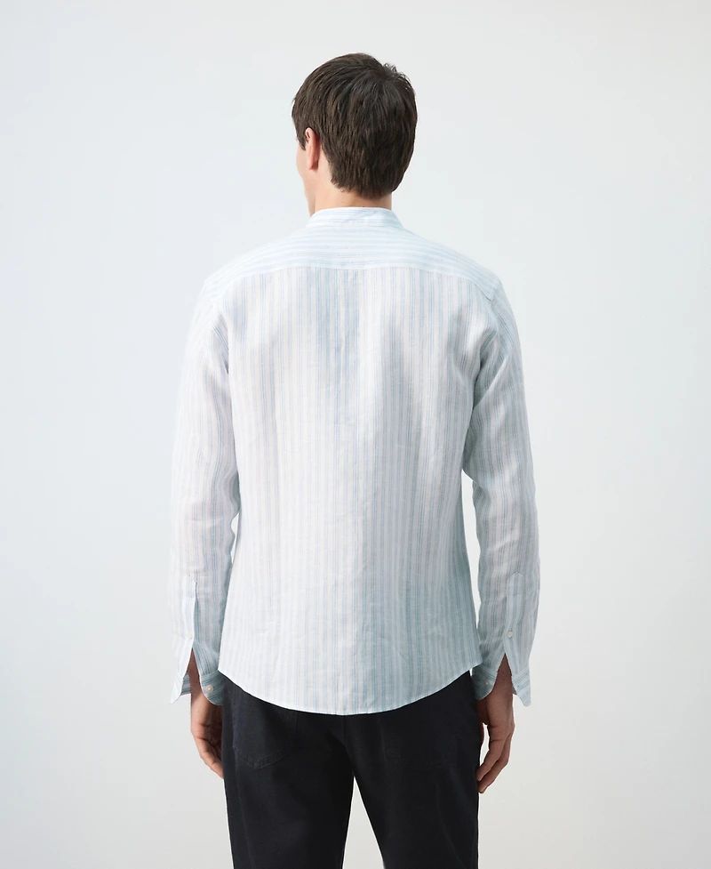 Mango Men's Mandarin Collar Striped Shirt