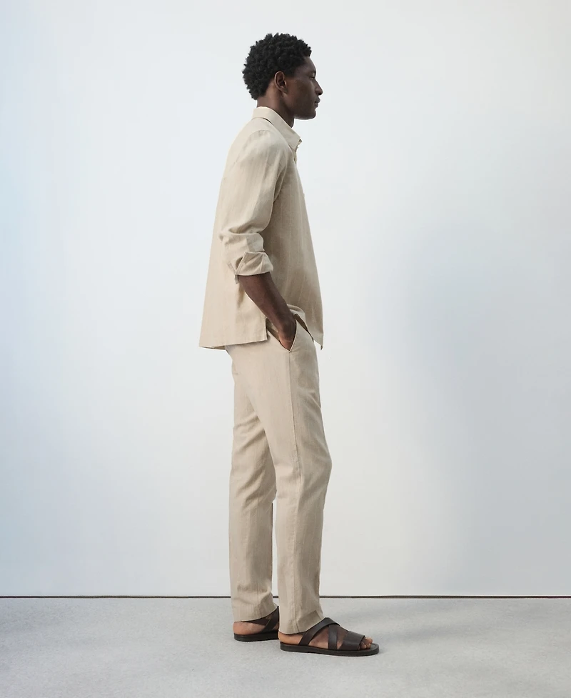 Mango Men's Slim-Fit Striped Linen-Cotton Pants