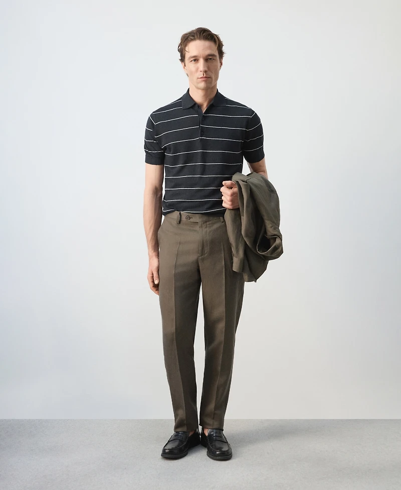 Mango Men's Striped Linen-Blend Polo Shirt