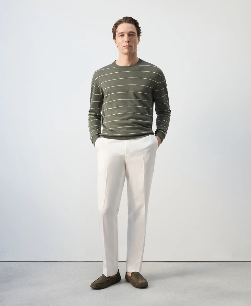 Mango Men's Striped Fine-Knit Linen-Blend Sweater