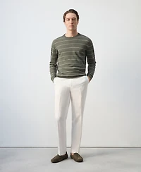 Mango Men's Striped Fine-Knit Linen-Blend Sweater