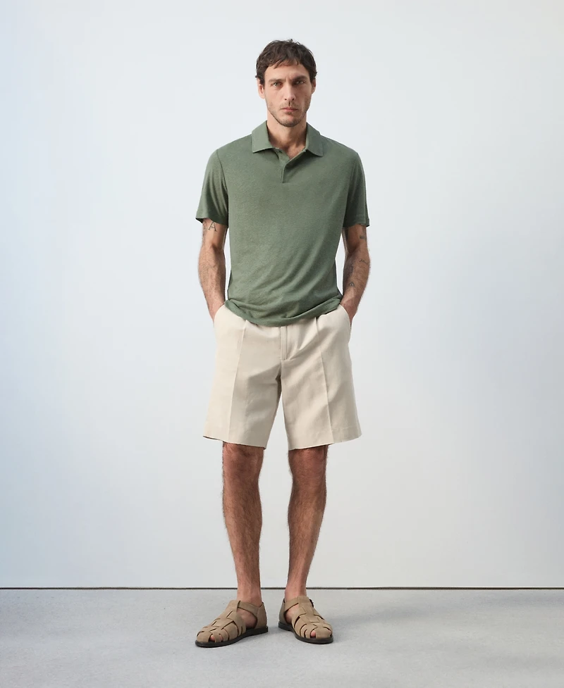 Mango Men's Slim Fit Linen Blend Polo Shirt