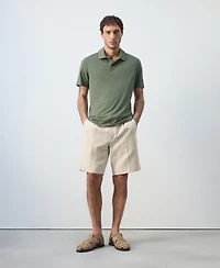 Mango Men's Slim Fit Linen Blend Polo Shirt