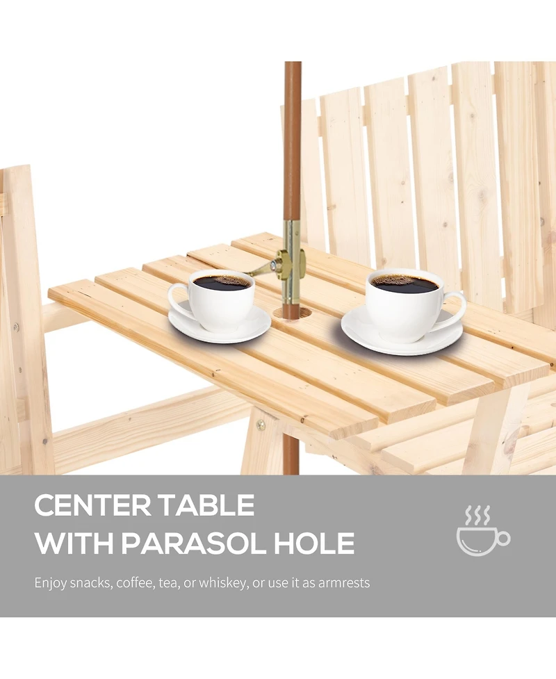 Outsunny Outdoor Patio Tete a Tete Loveseat Garden Bench Chair Wooden Natural