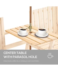 Outsunny Outdoor Patio Tete a Tete Loveseat Garden Bench Chair Wooden Natural