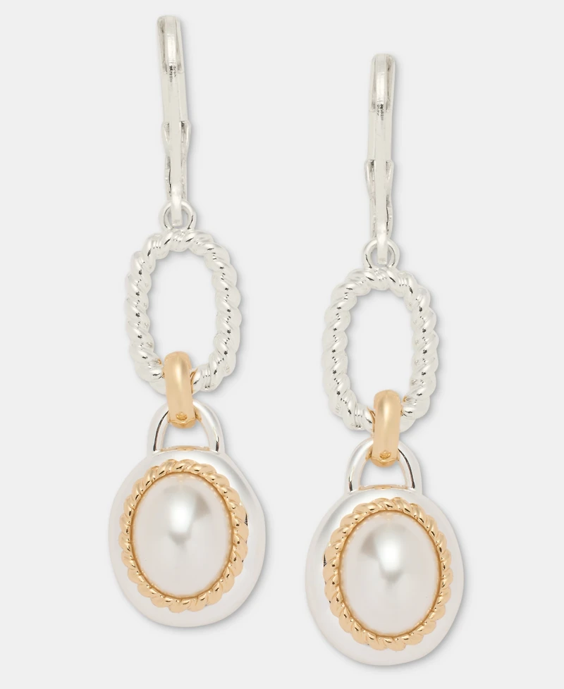 Anne Klein Two-Tone Roping Faux-Pearl Drama Drop Earrings