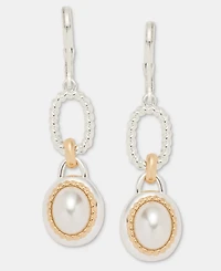 Anne Klein Two-Tone Roping Faux-Pearl Drama Drop Earrings