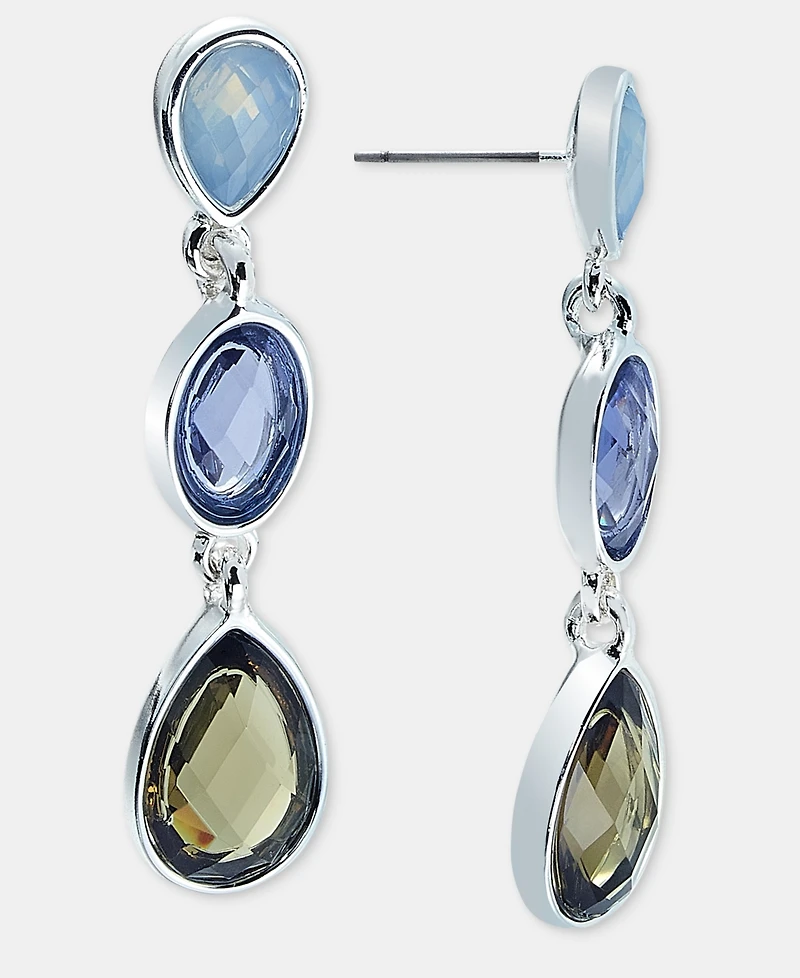 Anne Klein Silver-Tone Blue Stone Faceted Linear Earrings
