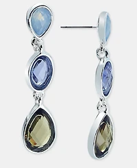 Anne Klein Silver-Tone Blue Stone Faceted Linear Earrings