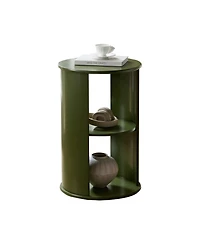 Kings Brand Furniture Round Side Table with Storage, 3-Tier Small Accent End for Living Room, Bedroom, Bedside, Office, Space-Saving Nightstand