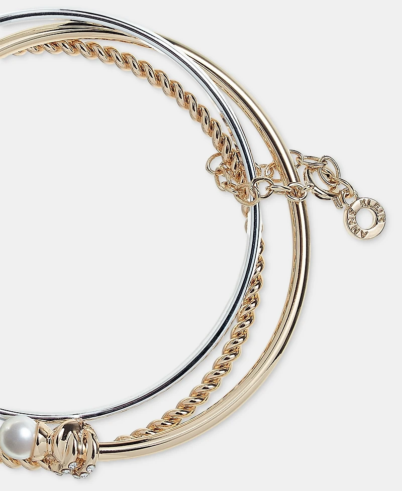 Anne Klein Two-Tone Boxed 3-Pc. Metal Faux-Pearl Bangle Bracelet Set