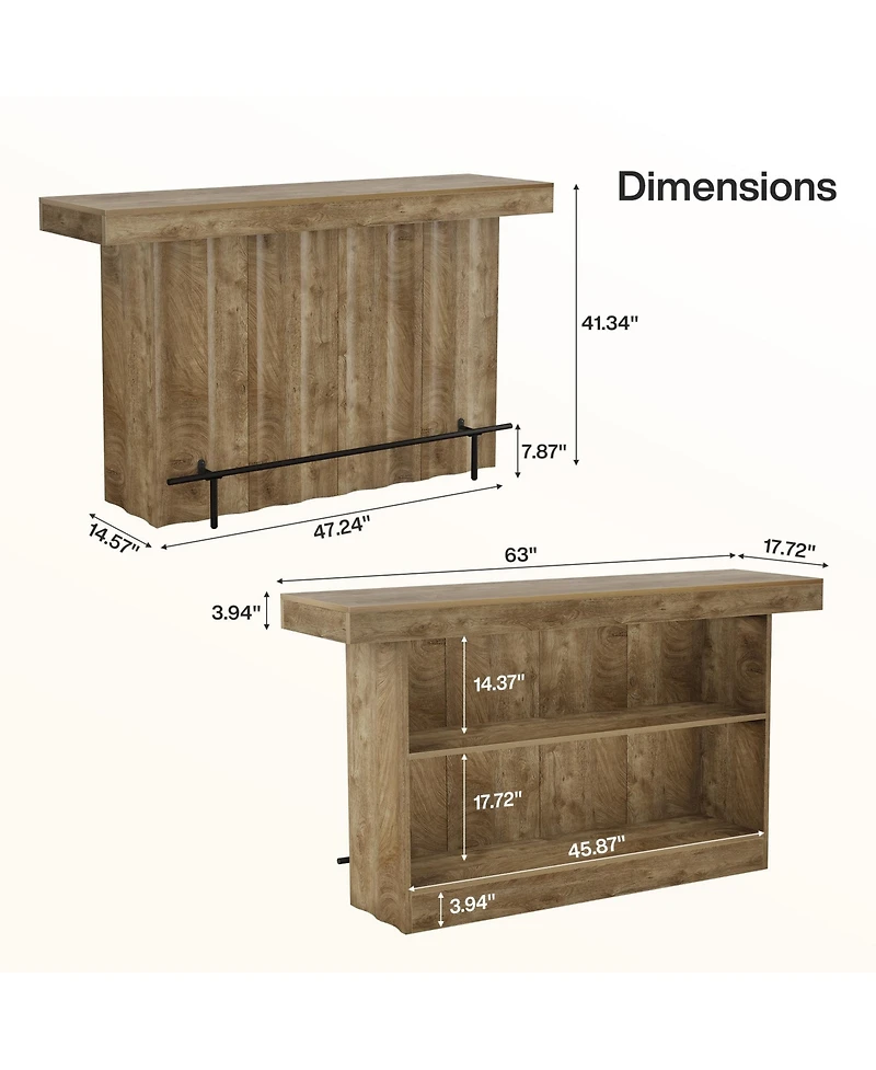 Tribesigns 63-Inch Bar Table, 2-Tier Farmhouse Counter Height Pub Table with Storage Shelves, High Top Bar Unit