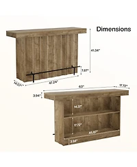 Tribesigns 63-Inch Bar Table, 2-Tier Farmhouse Counter Height Pub Table with Storage Shelves, High Top Bar Unit