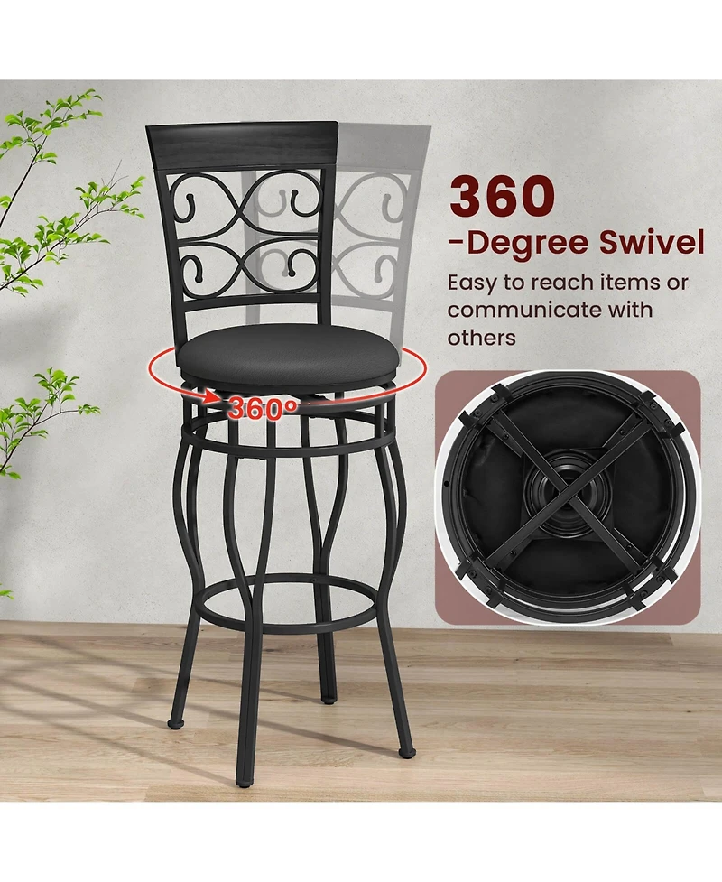 Costway Set of 4 Vintage Swivel Bar Stools 30'' Bistro Upholstered Dining Chairs