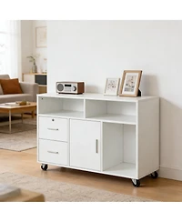 Clihome Printer Stand Unit with Locking Storage Cabinet, Rolling Office Storage Organizer